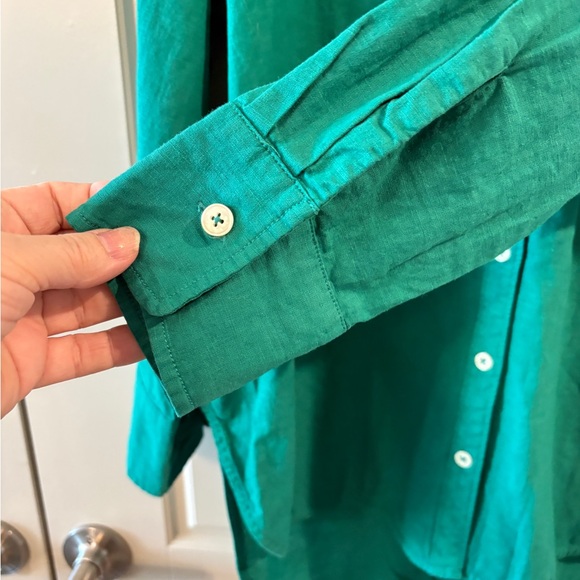 Maeve AnthropologieBennet  Green Button Down Blouse Oversized Pocket Top SZ L - Picture 9 of 15